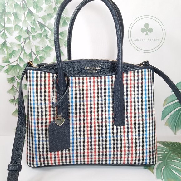 MAKE AN OFFER Kate Spade Women’s Margaux Plaid Leather Medium Blue Satchel - Picture 2 of 8